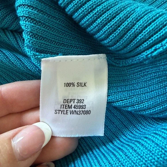 Nordstrom 100% Silk Teal Ribbed Knit Top - Picture 7 of 7